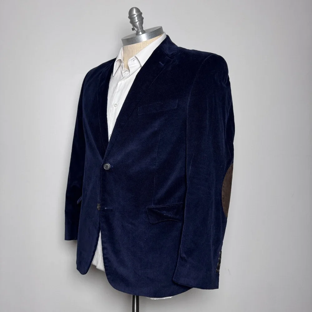 Saddlebred‎ Blazer Mens 44R Navy Blue Solid Heritage Corduroy Elbow Patch Jacket